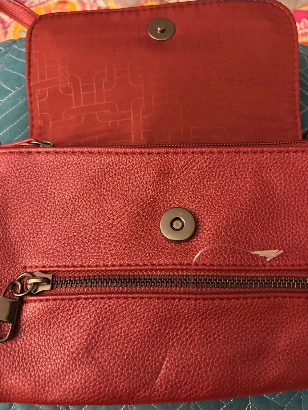 Rosetti Red Pebbled Crossbody Bag with Front Zip Pocket